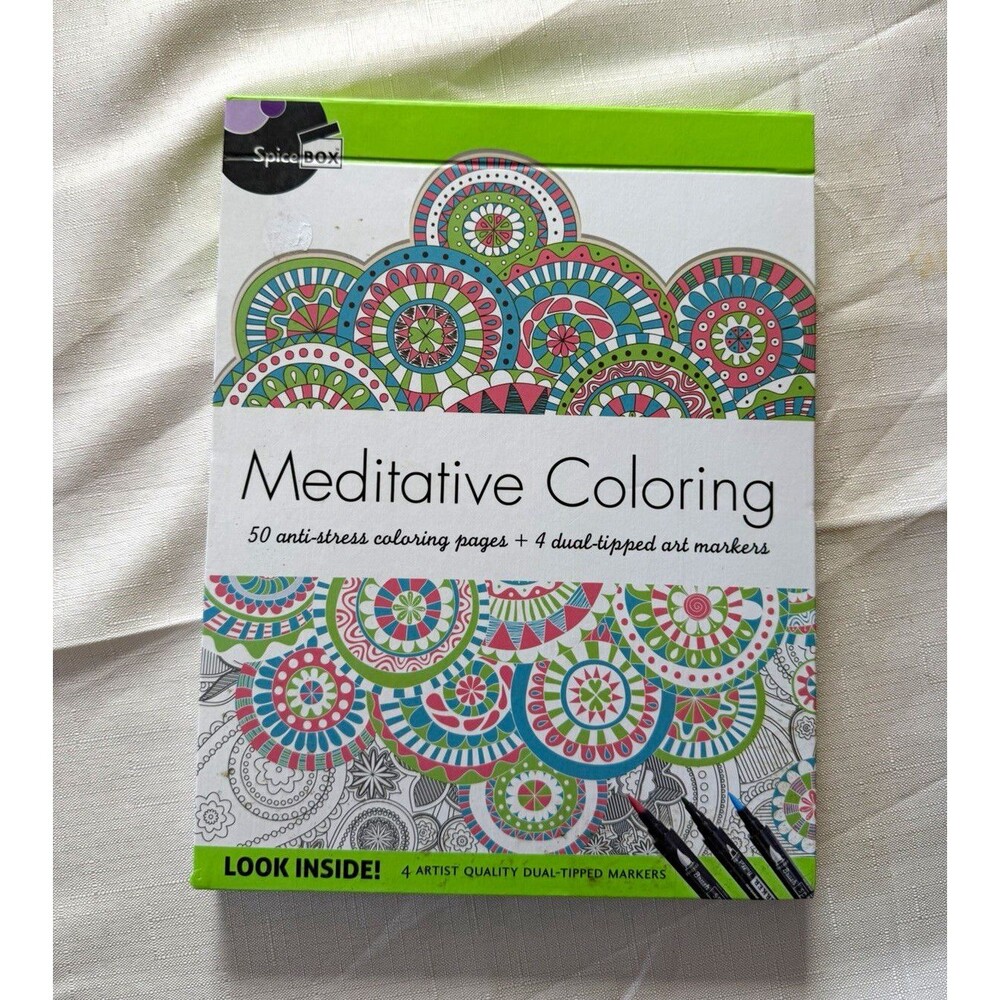 SpiceBox Books Meditative Coloring Paperback w/ 4 Dual-Tip Markers